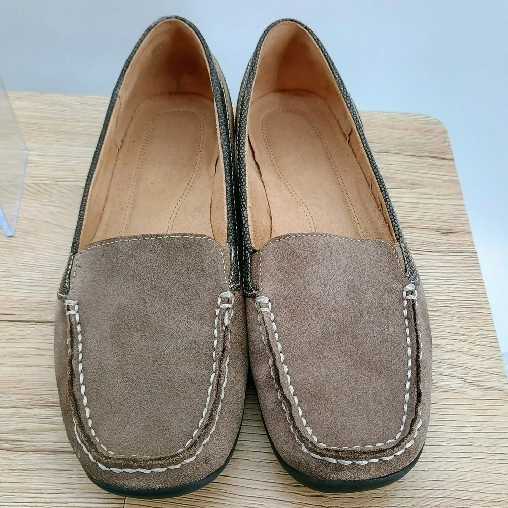 Naturalizer Womens 8.5 Taupe Leather Slip On Loafer Casual Walking Shoes